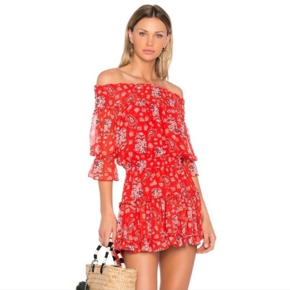Misa Los Angeles Darla Paisley Mini Dress in Red Floral Paisley Pattern Size XS